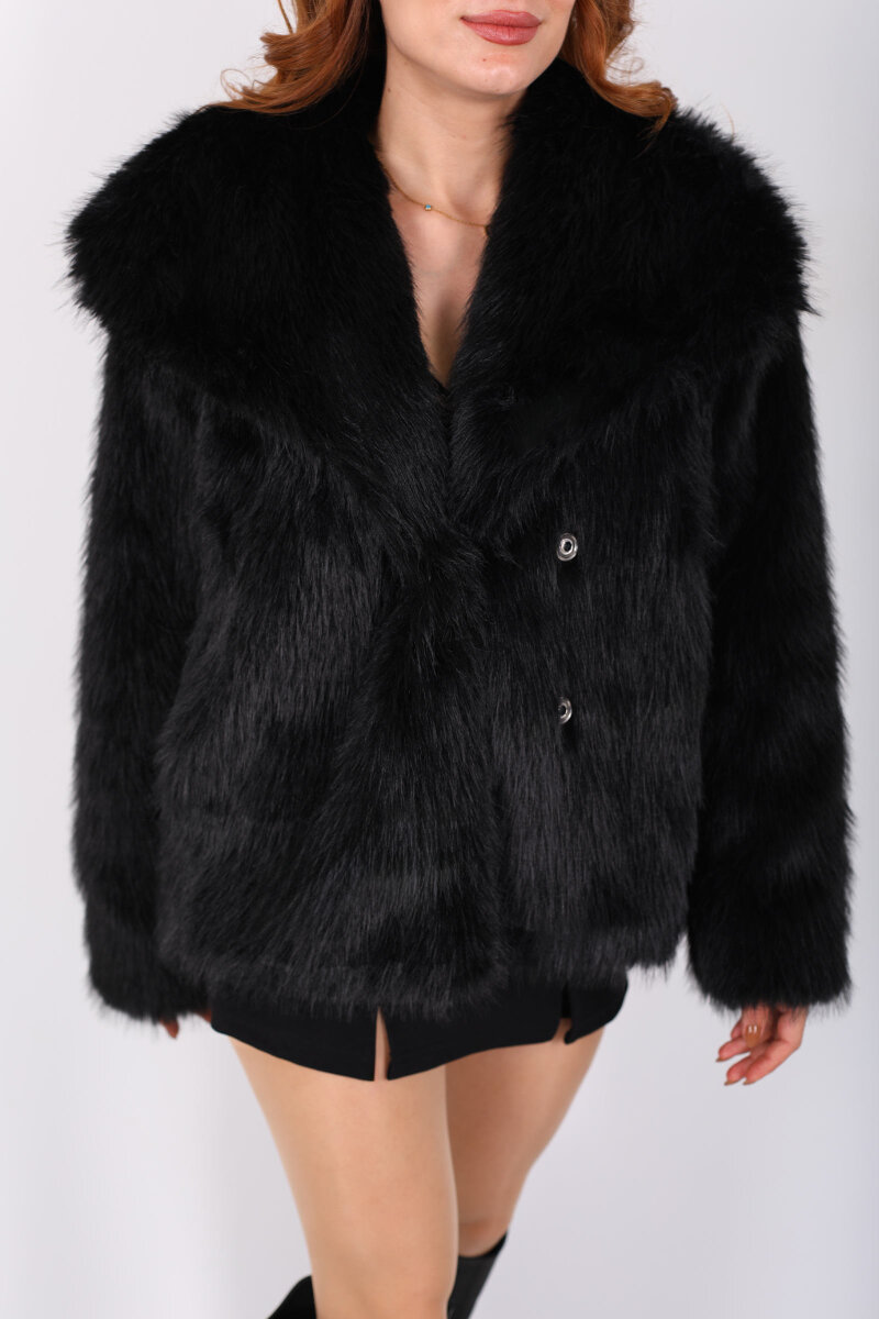 Şal Yaka Patlı Siyah Kadın Kürk - 2