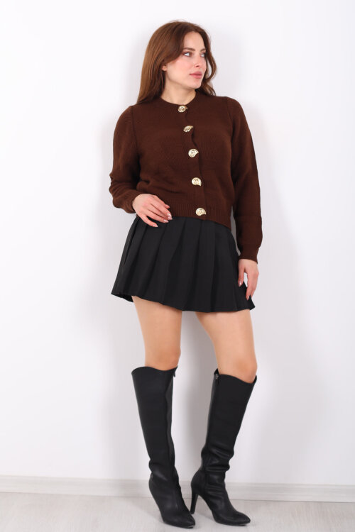 Salyangoz Aksesuarlı Kadın Kahverengi Triko Hırka - 3