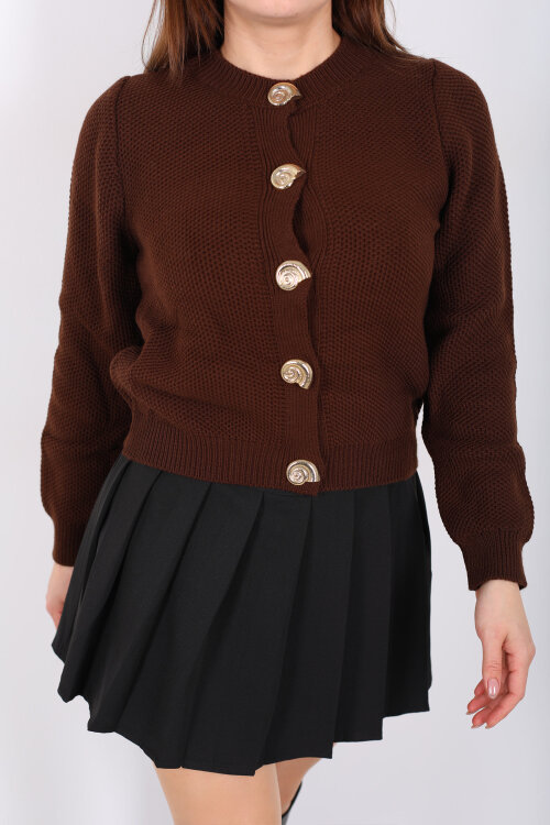 Salyangoz Aksesuarlı Kadın Kahverengi Triko Hırka - 2