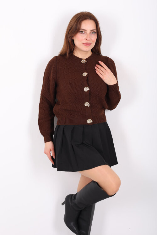 Salyangoz Aksesuarlı Kadın Kahverengi Triko Hırka 