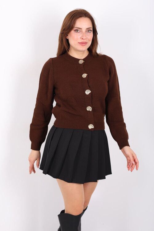 Salyangoz Aksesuarlı Kadın Kahverengi Triko Hırka - 6