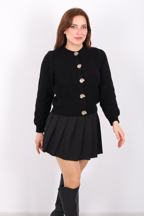 Salyangoz Aksesuarlı Kadın Siyah Triko Hırka - 4