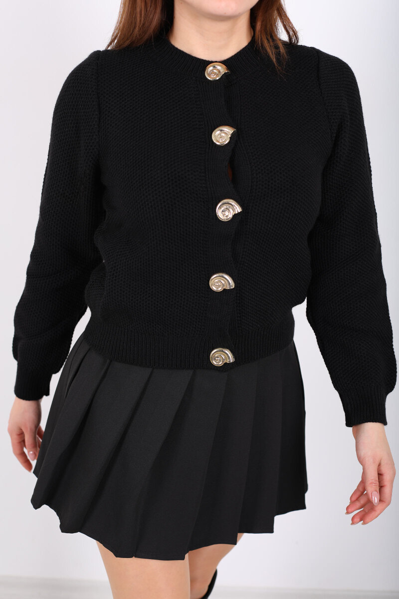 Salyangoz Aksesuarlı Kadın Siyah Triko Hırka - 2