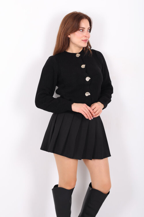 Salyangoz Aksesuarlı Kadın Siyah Triko Hırka 