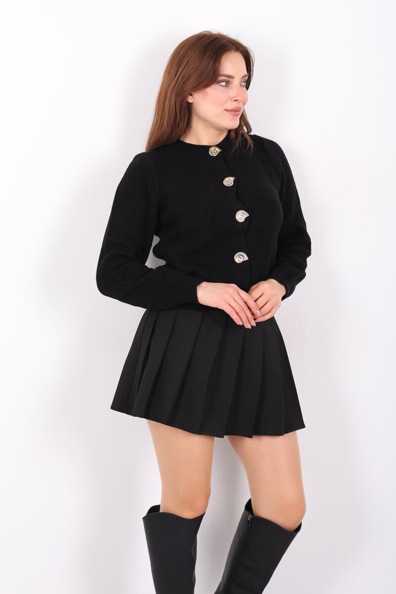 Salyangoz Aksesuarlı Kadın Siyah Triko Hırka - 1