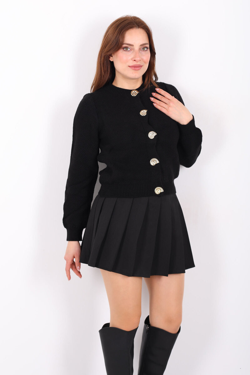 Salyangoz Aksesuarlı Kadın Siyah Triko Hırka - 6