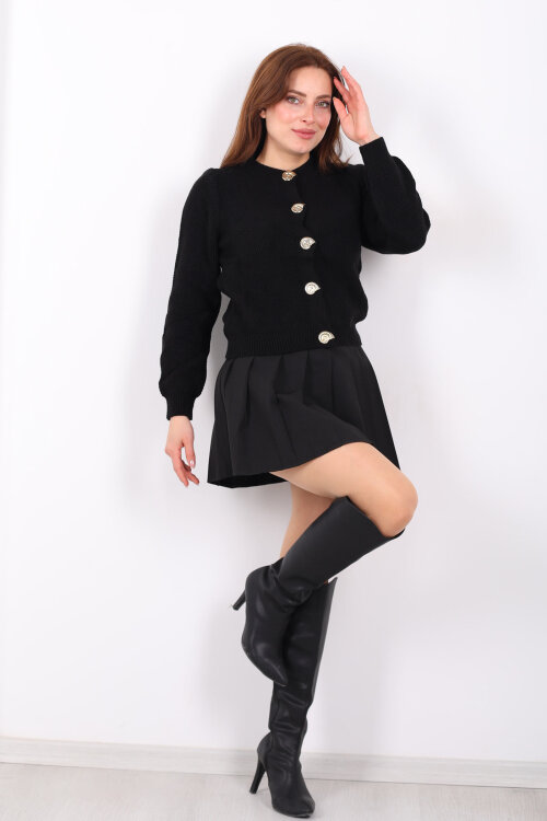 Salyangoz Aksesuarlı Kadın Siyah Triko Hırka - 3