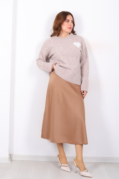 Saten Maxi Camel Kadın Kloş Etek - 4