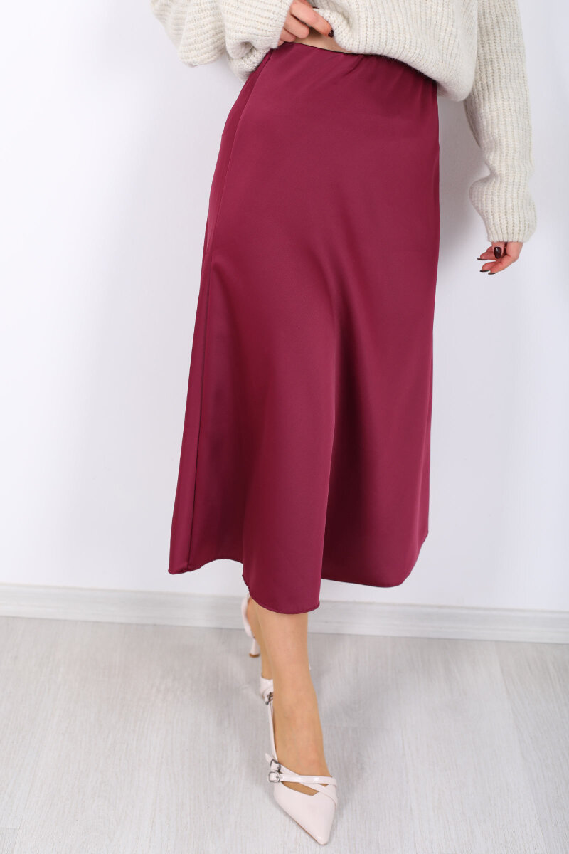 Saten Maxi Mürdüm Kadın Kloş Etek - 2