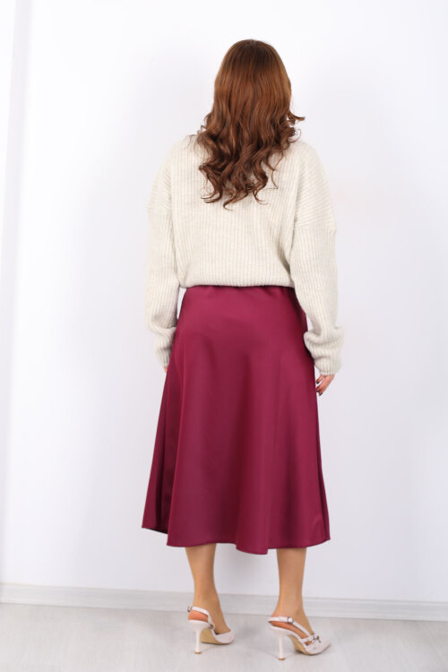 Saten Maxi Mürdüm Kadın Kloş Etek - 5