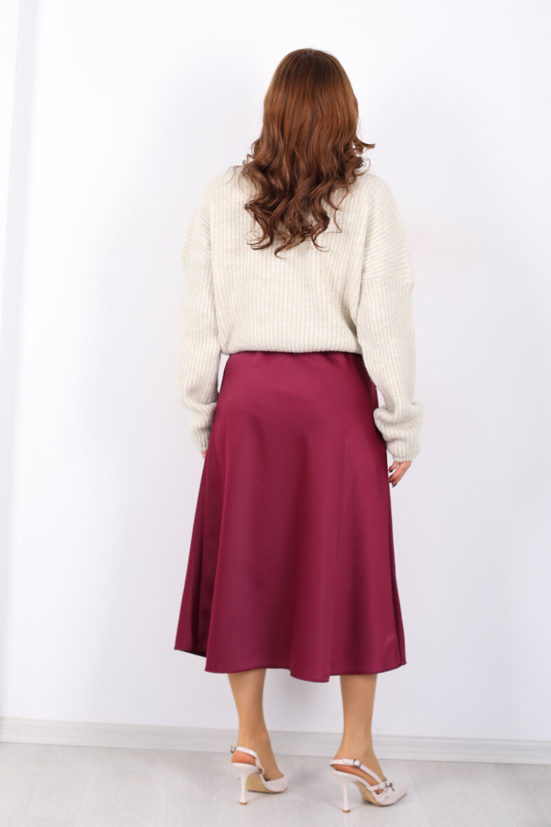 Saten Maxi Mürdüm Kadın Kloş Etek - 5