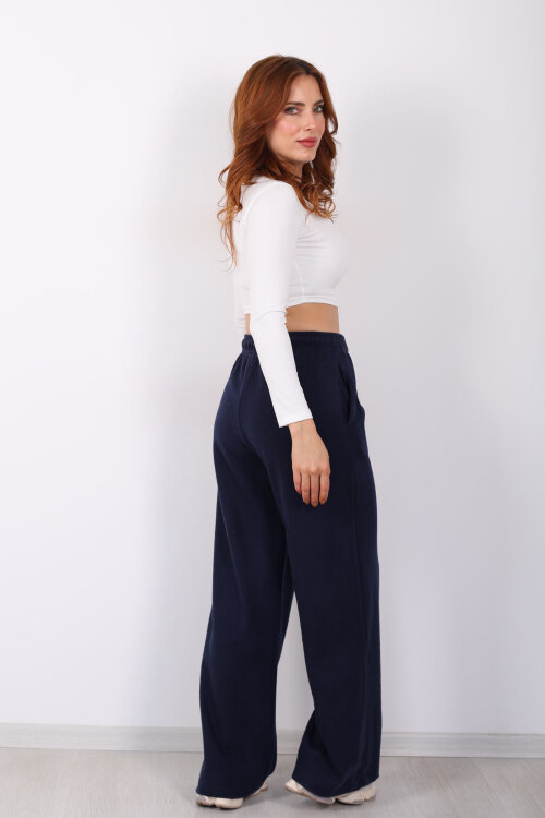 Selanik Boru Paça Lacivert Kadın Pantolon - 5