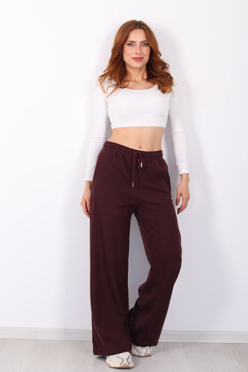 Selanik Boru Paça Mürdüm Kadın Pantolon - 6