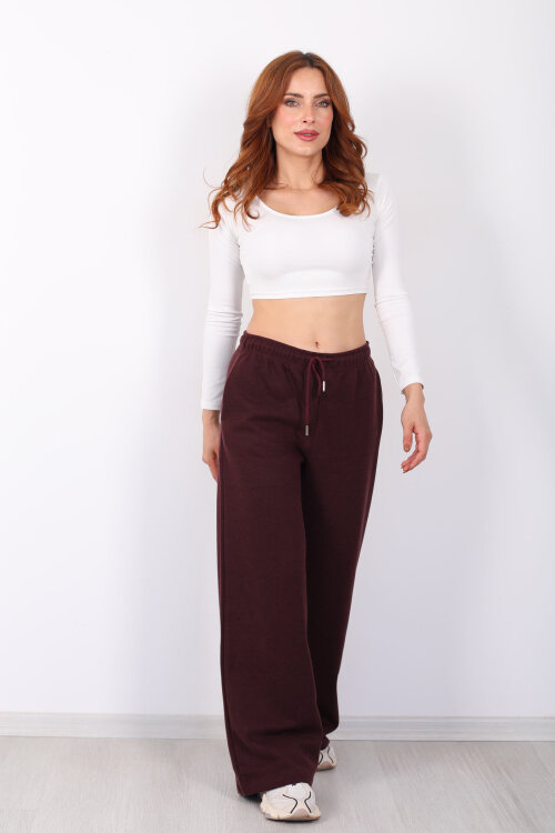 Selanik Boru Paça Mürdüm Kadın Pantolon - 4