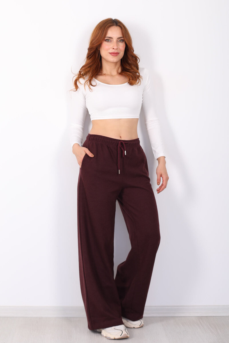 Selanik Boru Paça Mürdüm Kadın Pantolon - 1