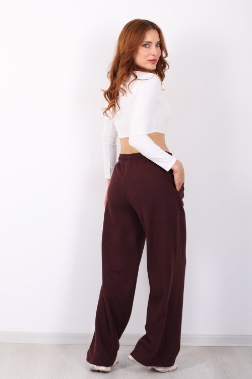 Selanik Boru Paça Mürdüm Kadın Pantolon - 5