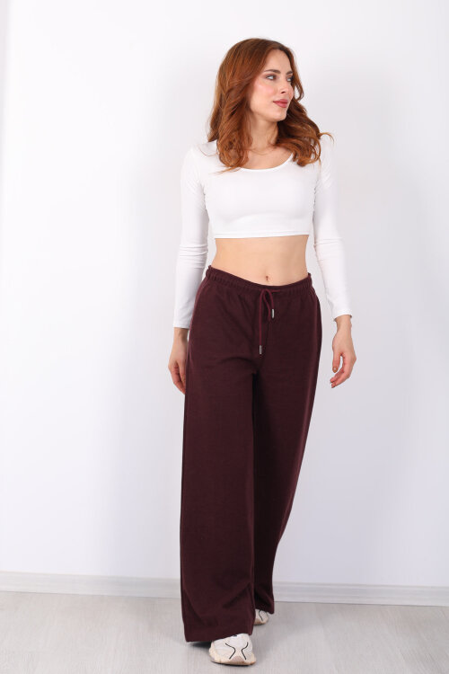 Selanik Boru Paça Mürdüm Kadın Pantolon - 3