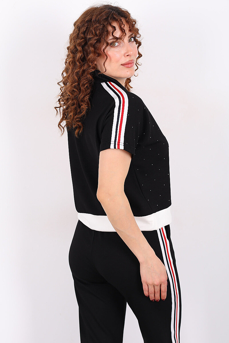 Serpme Taşlı Şerit Garnili Stoperli Siyah Kadın Takım - 2