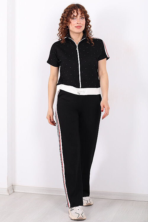 Serpme Taşlı Şerit Garnili Stoperli Siyah Kadın Takım - 6