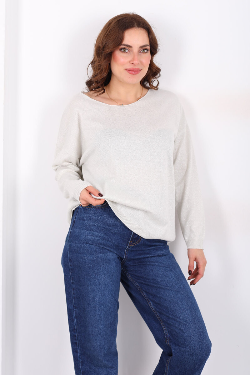 Simli Salaş Kadın Ekru Bluz - 1