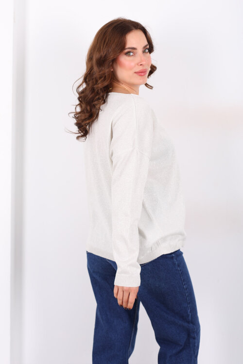 Simli Salaş Kadın Ekru Bluz - 4