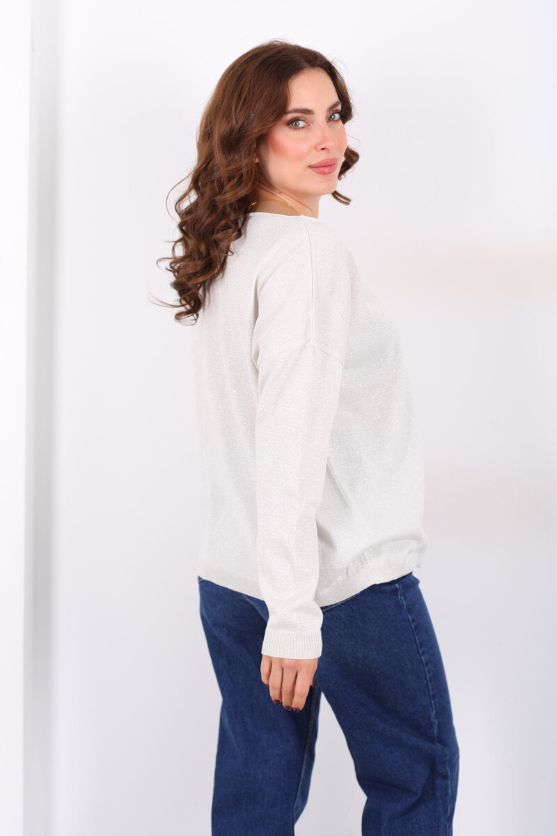 Simli Salaş Kadın Ekru Bluz - 4