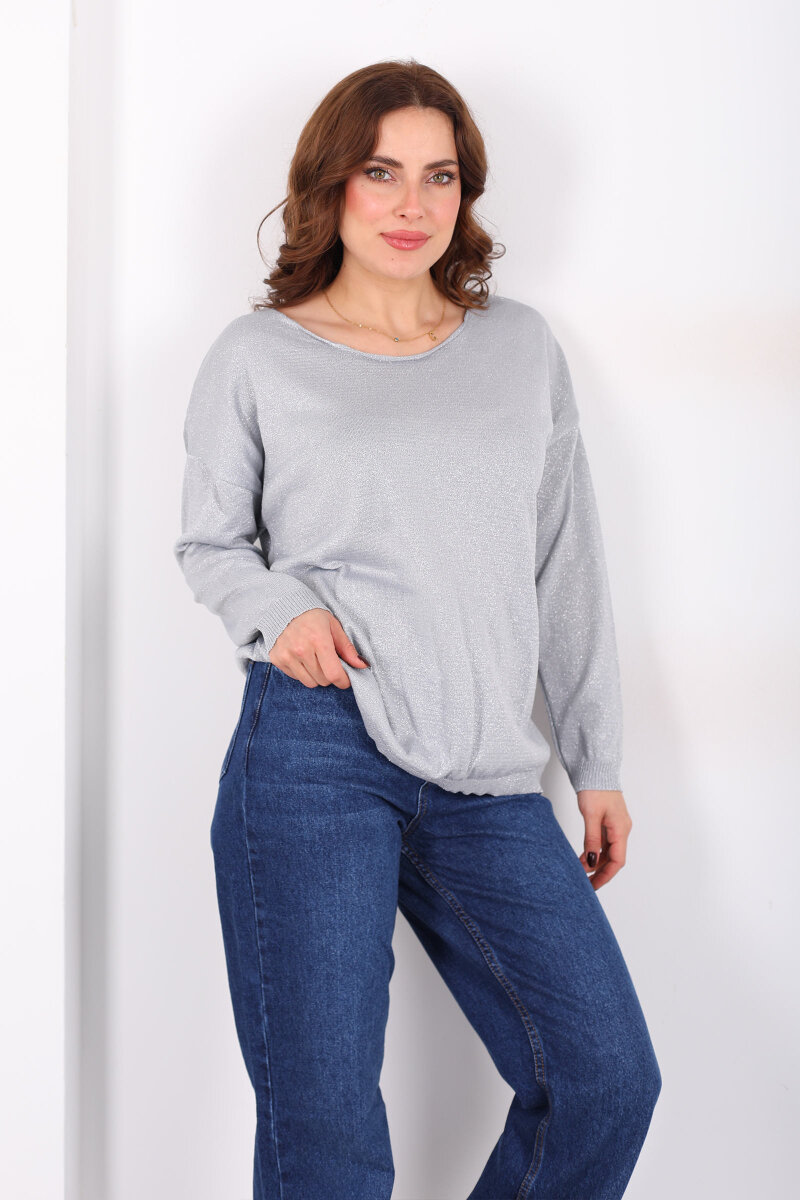 Simli Salaş Kadın Gri Bluz - 1