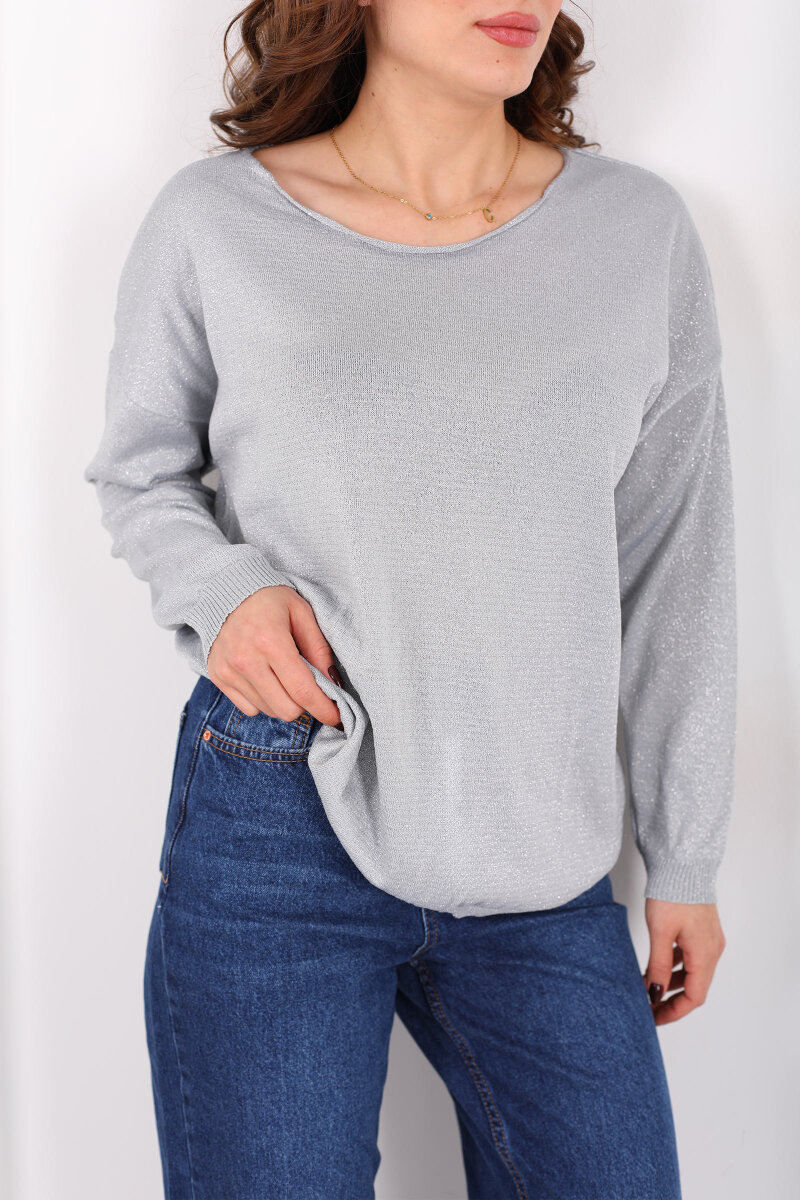 Simli Salaş Kadın Gri Bluz - 2