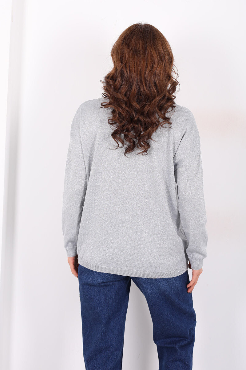 Simli Salaş Kadın Gri Bluz - 4