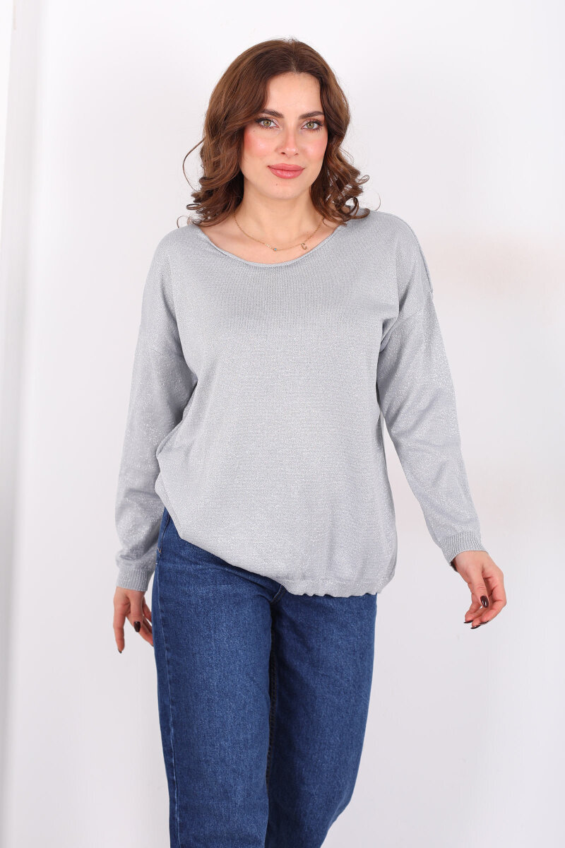 Simli Salaş Kadın Gri Bluz - 5