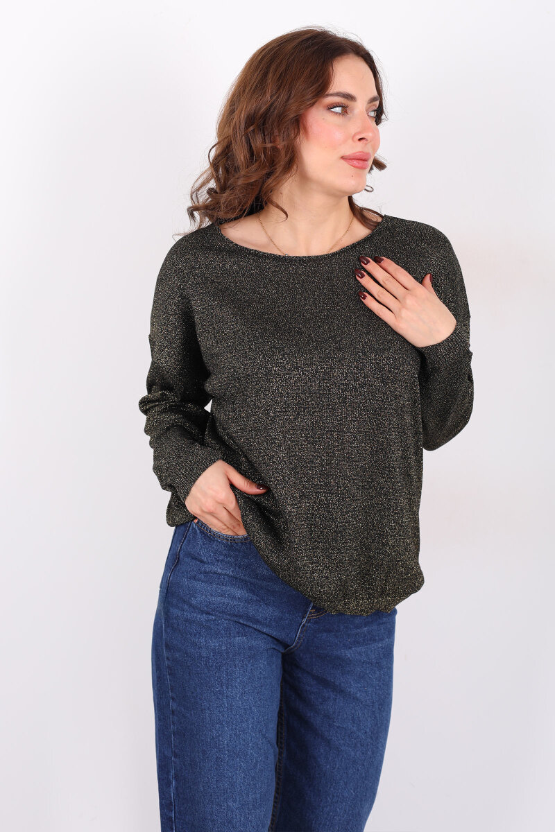 Simli Salaş Kadın Haki Bluz - 3