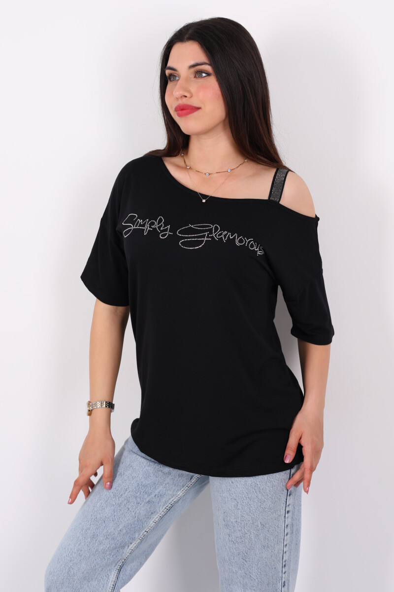Simply Taşlı Tek Omuz Bantlı Siyah Kadın Bluz - 3