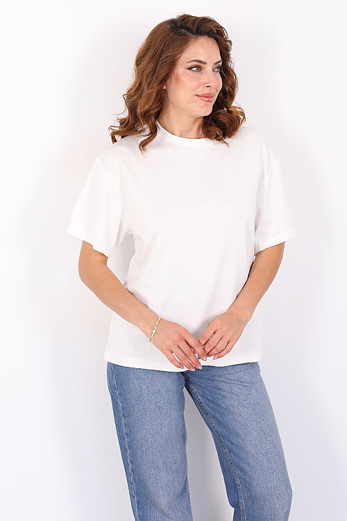 Sırt Kalp Dekolteli Kısa Kol Beyaz Kadın T-Shirt - Berox (1)