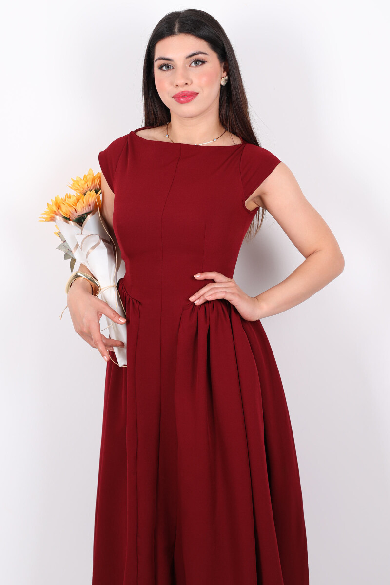 Sırt Pencere Detaylı Eteği Kloş Maxi Bordo Kadın Elbise - 3