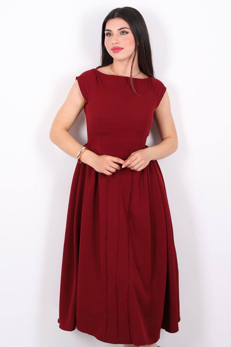Sırt Pencere Detaylı Eteği Kloş Maxi Bordo Kadın Elbise - 4