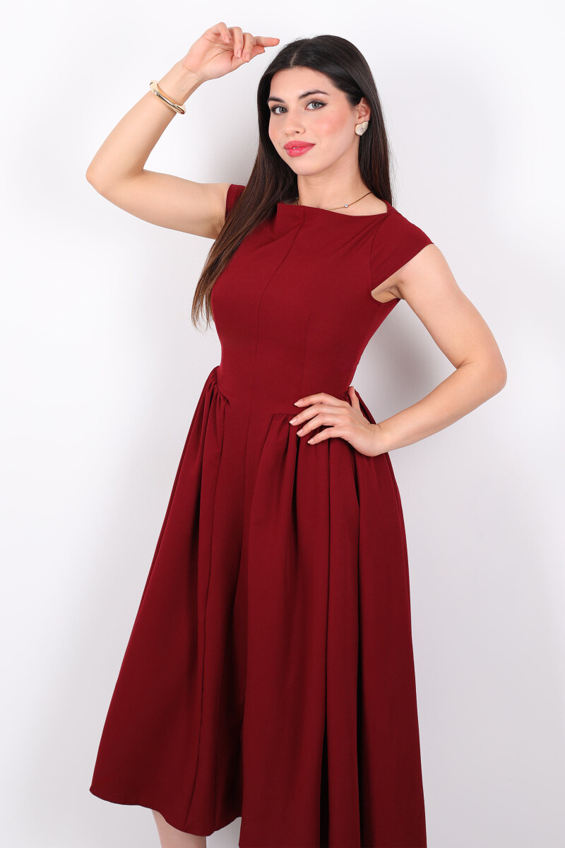 Sırt Pencere Detaylı Eteği Kloş Maxi Bordo Kadın Elbise - 7