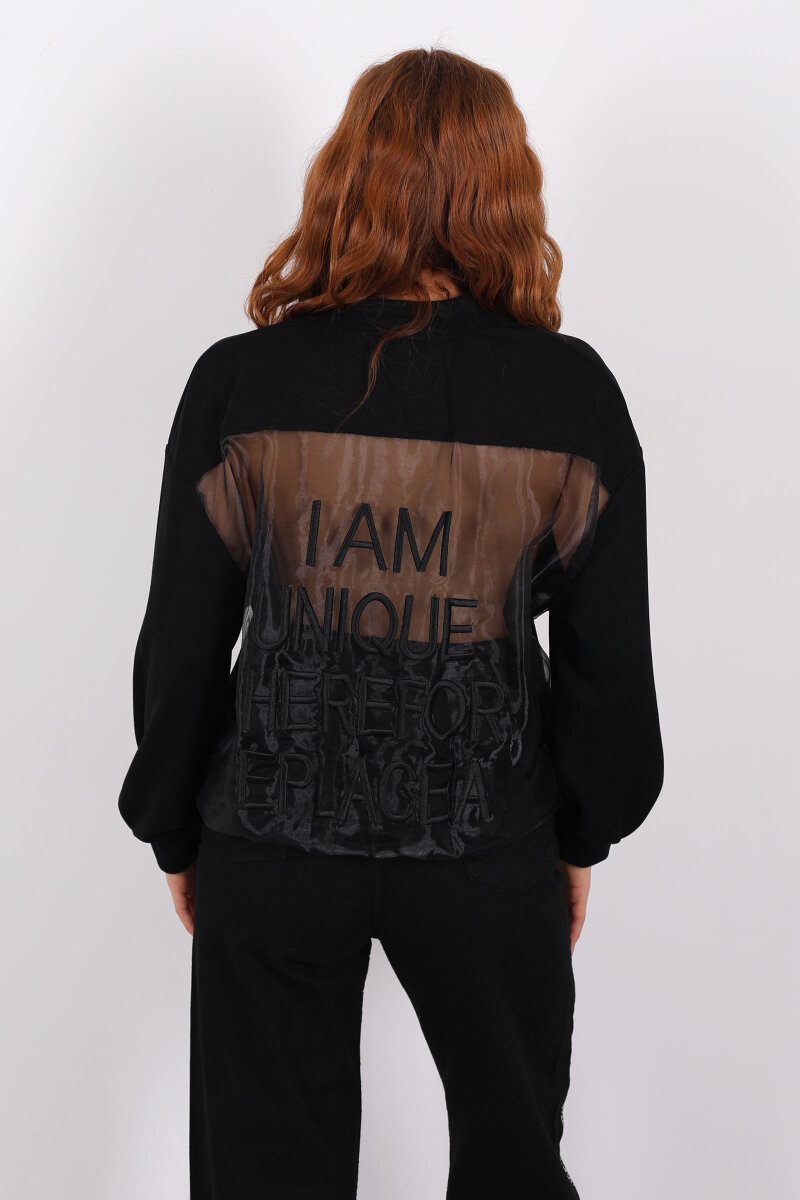 Sırtı Transparan Fermuarlı Siyah Kadın Sweat - 3