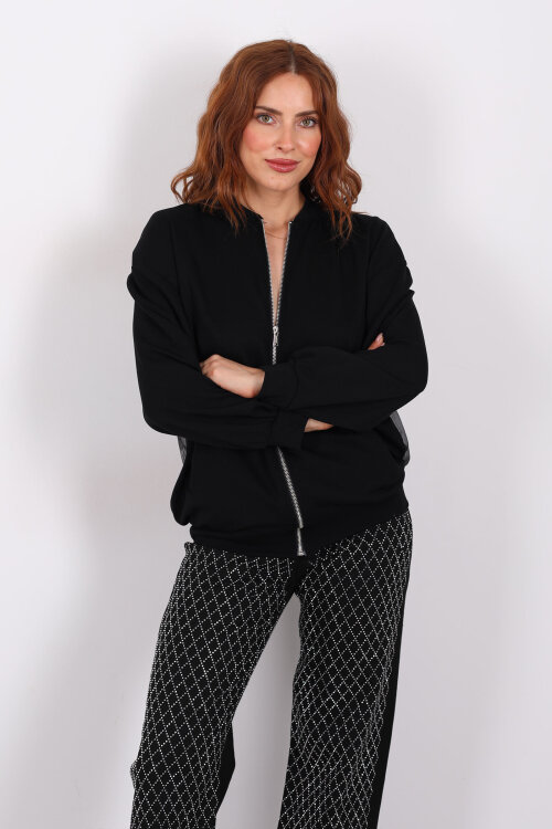 Sırtı Transparan Fermuarlı Siyah Kadın Sweat - 4