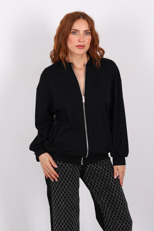 Sırtı Transparan Fermuarlı Siyah Kadın Sweat - 5