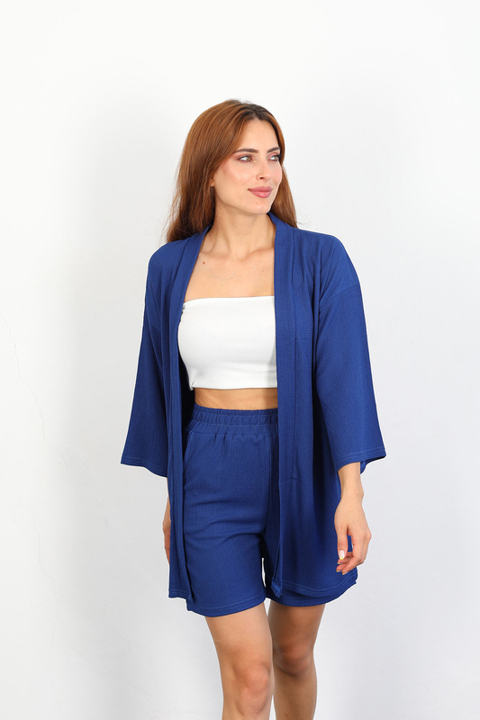 Şortlu Krep Marin Kadın Kimono Takım - 4