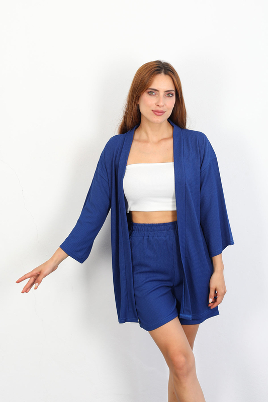 Şortlu Krep Marin Kadın Kimono Takım - 3