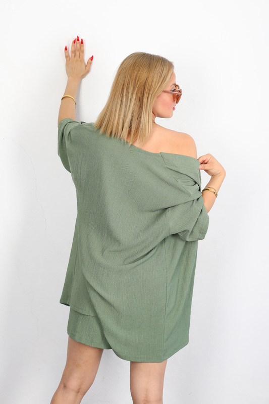 Şortlu Krep Mint Yeşili Kadın Kimono Takım - 5