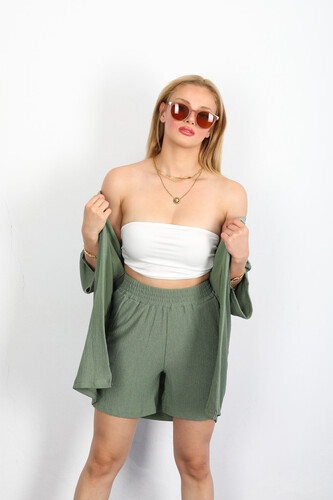 Şortlu Krep Mint Yeşili Kadın Kimono Takım - 4