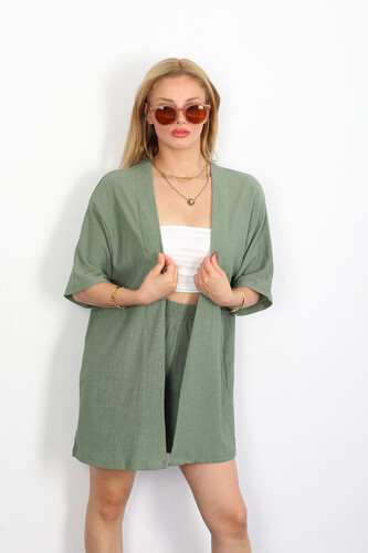 Şortlu Krep Mint Yeşili Kadın Kimono Takım - 2