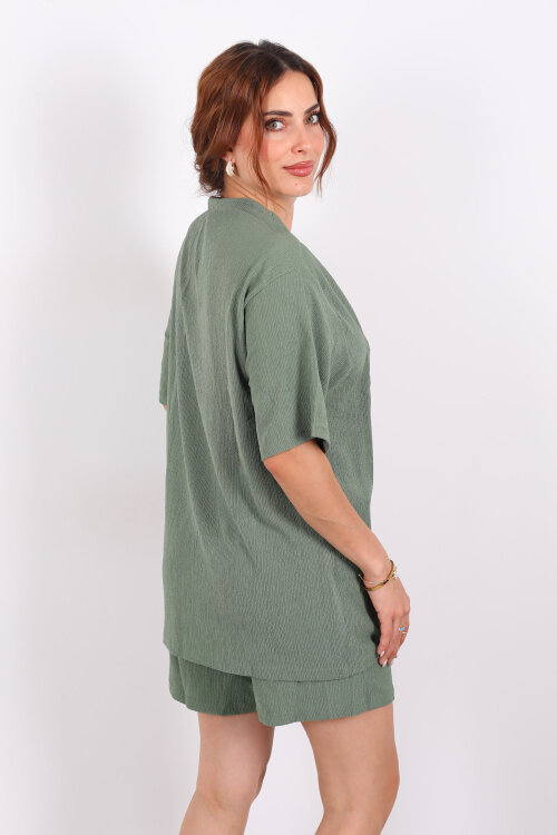 Şortlu Krep Mint Yeşili Kadın Kimono Takım - 5