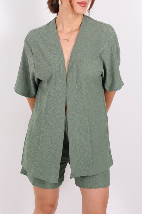 Şortlu Krep Mint Yeşili Kadın Kimono Takım - Berox (1)