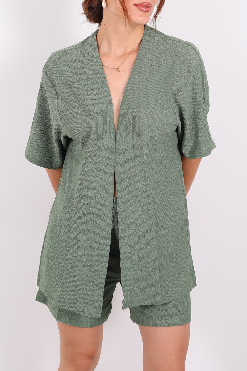 Şortlu Krep Mint Yeşili Kadın Kimono Takım - 2
