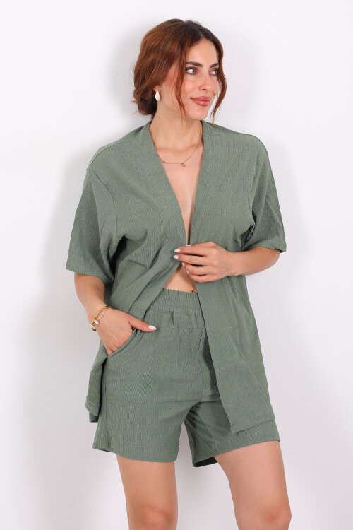 Şortlu Krep Mint Yeşili Kadın Kimono Takım - 6