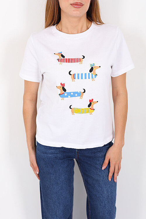 Sosis Köpek Baskılı Beyaz Kadın T-Shirt - Berox (1)