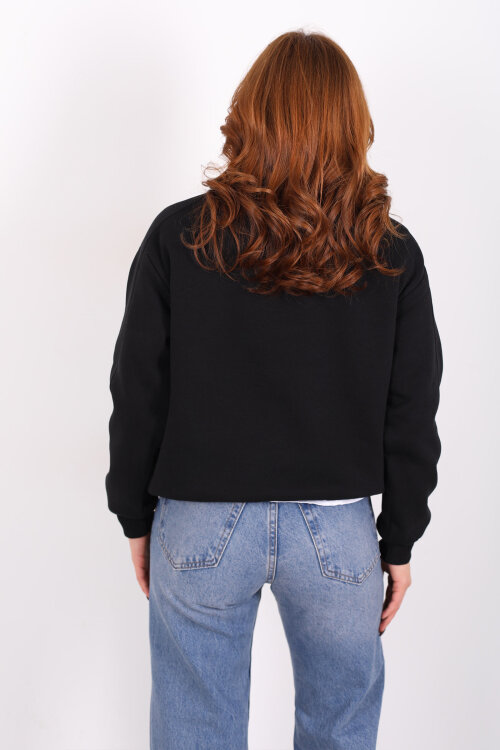 Sporty Club Baskılı Siyah Kadın Üç İp Sweatshirt - 5